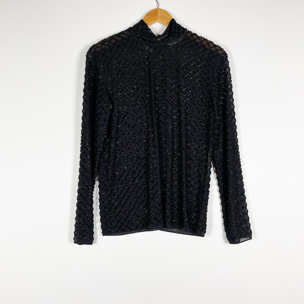 & Other Stories Beaded Embellished Chiffon Tie Neck Long Sleeve Blouse Shirt Top